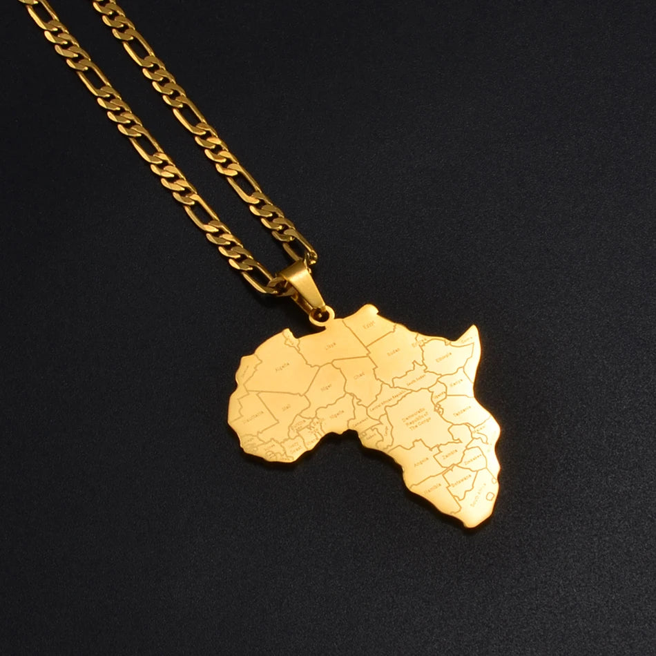 Anniyo Africa Map & Country Name Pendant Necklaces for women.