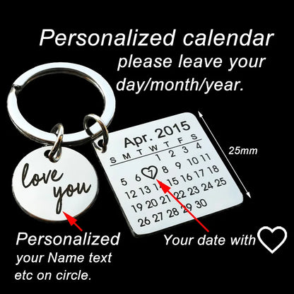 Personalized Calendar Keychain Engraved with Your Date  text Signature