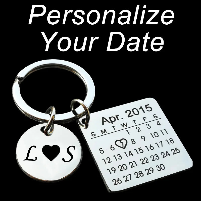 Personalized Calendar Keychain Engraved with Your Date  text Signature