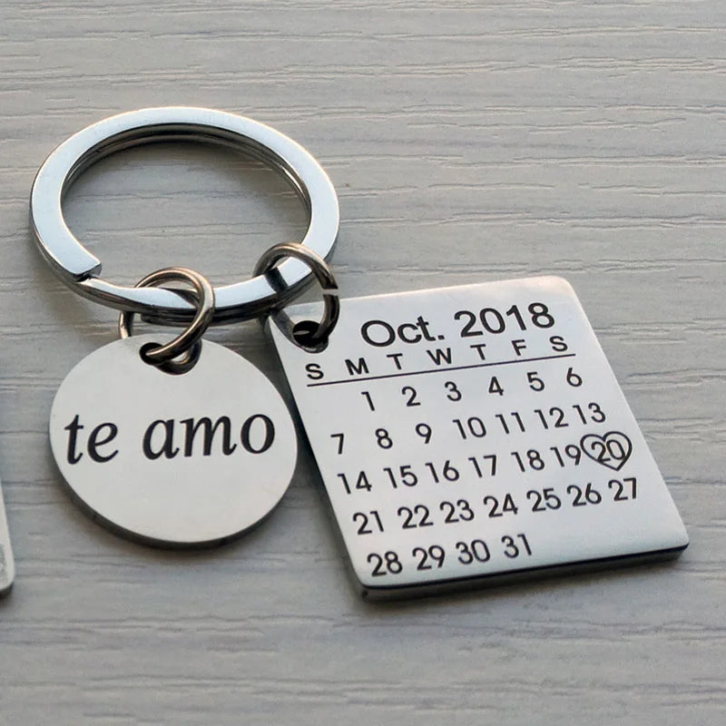 Personalized Calendar Keychain Engraved with Your Date  text Signature