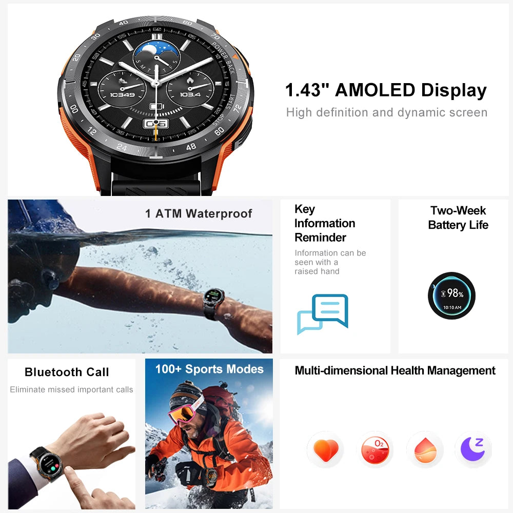 Smart  Watch Waterproof 1AMT 1.43''AMOLED Bluetooth Call Intelligent Watch