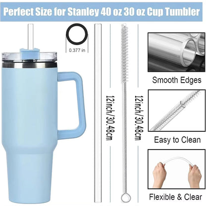 Reusable Straw with Cleaning Brush, Plastic, Clear