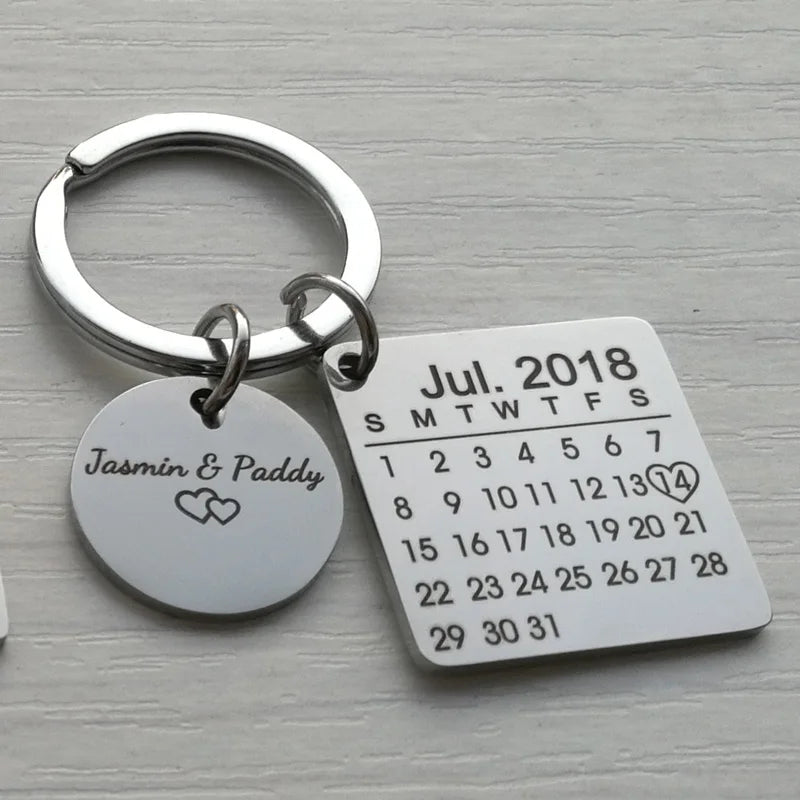 Personalized Calendar Keychain Engraved with Your Date  text Signature